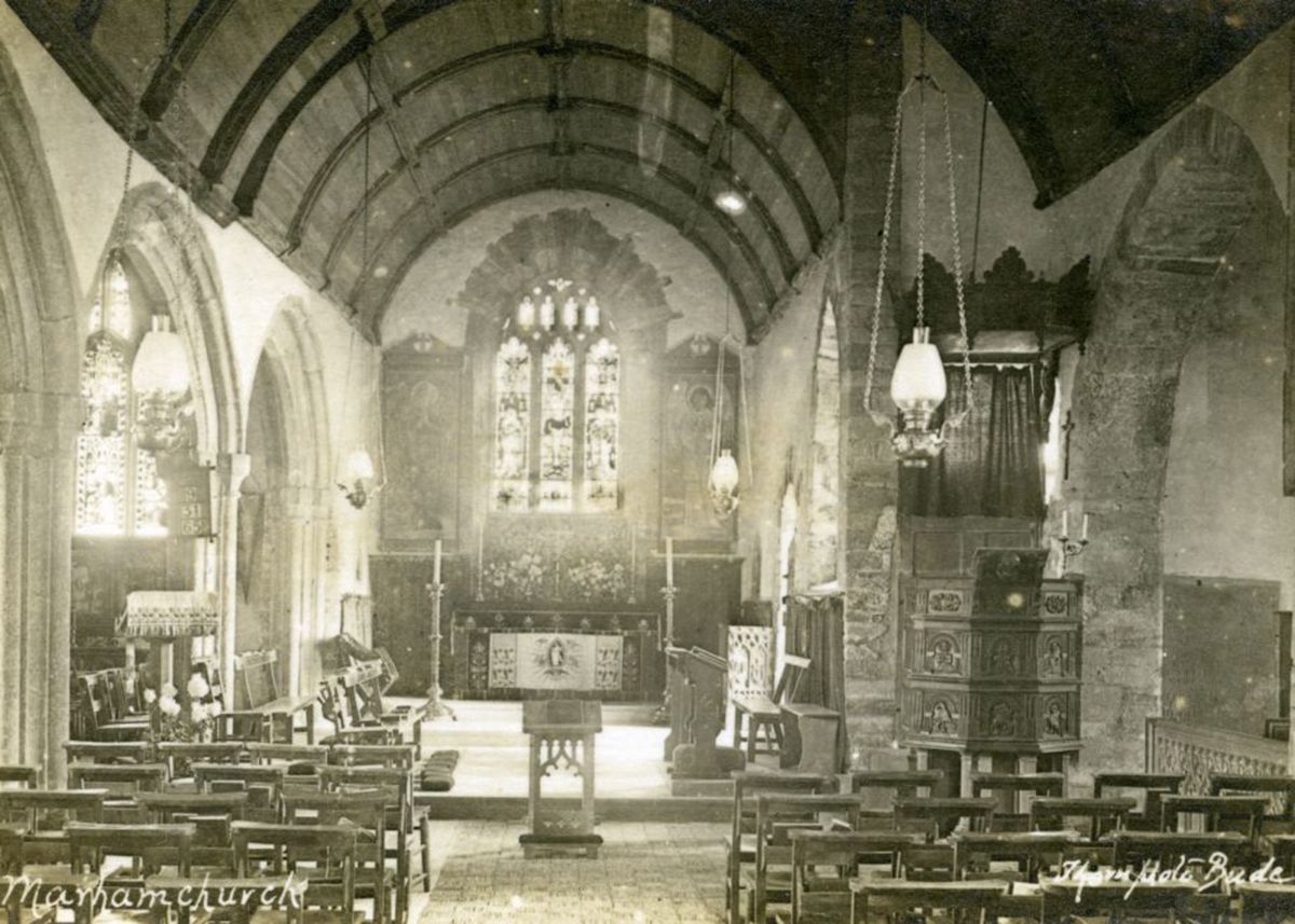 The Church of St Marwenna in Marhamchurch in the 1920s