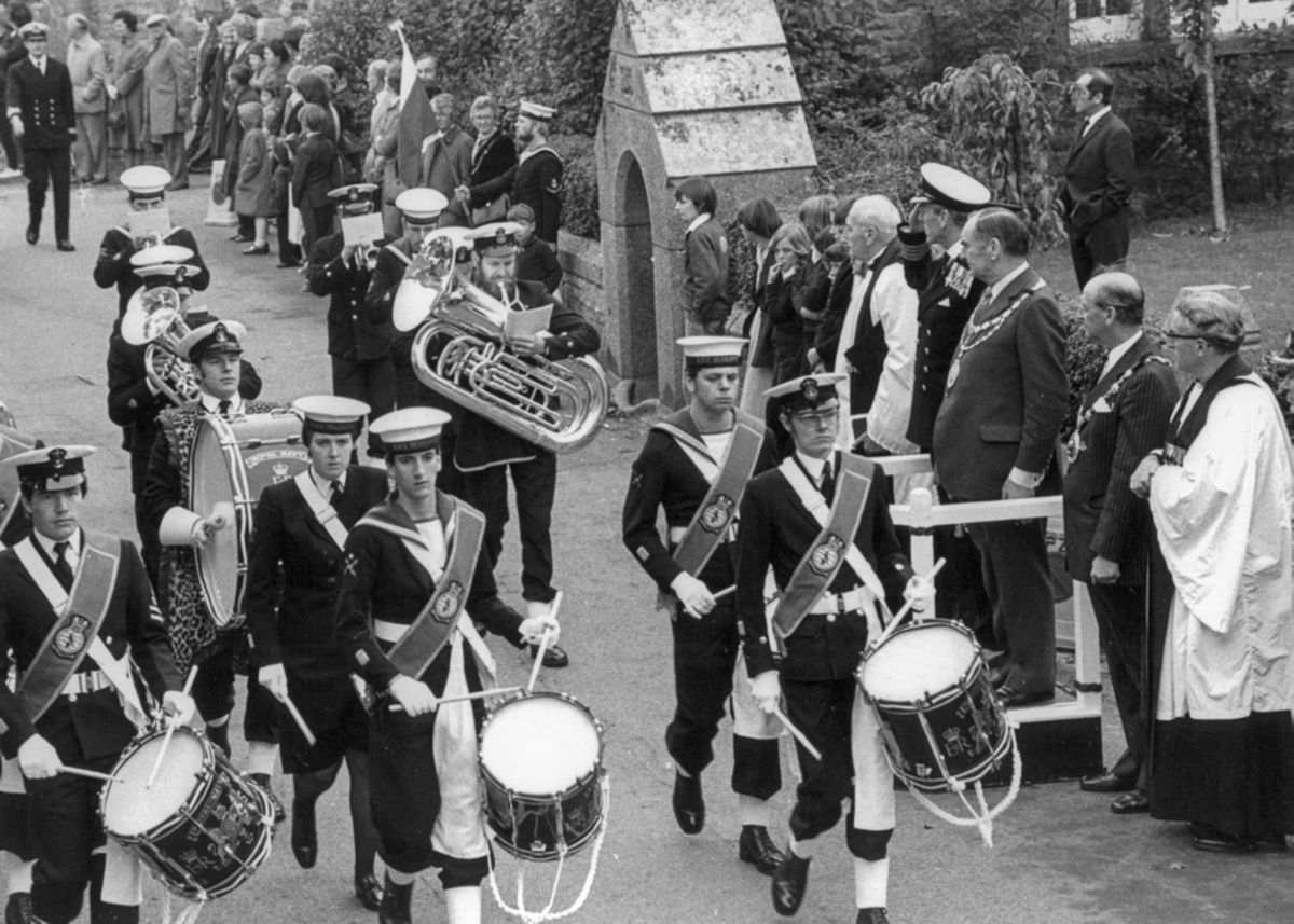 Royal Navy band in the Trafalgar Day Parade in Madron