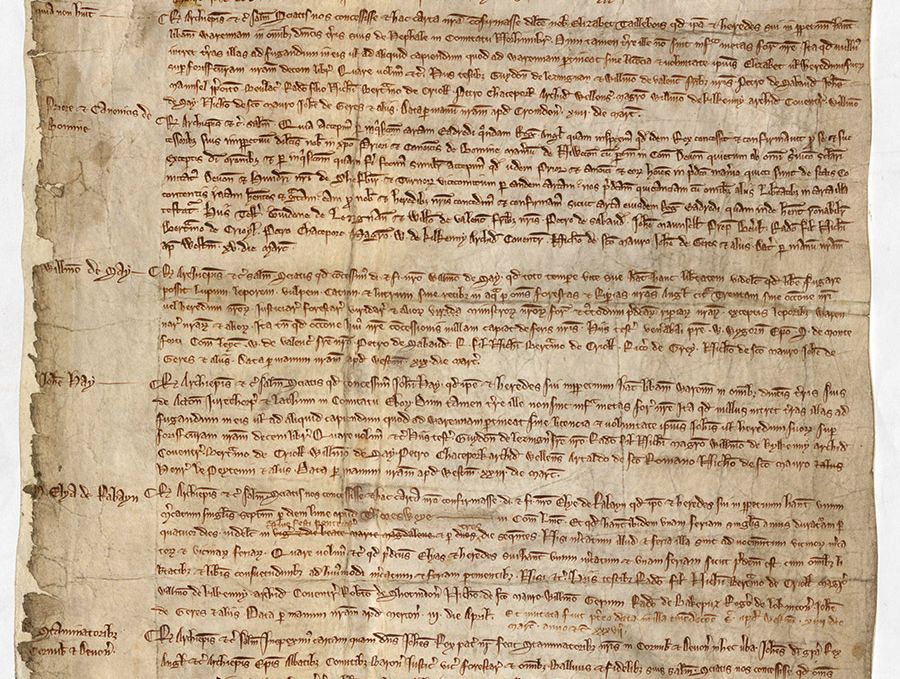 A page from the 1201 Charter of the Liberties to the Tinners of Cornwall and Devon.