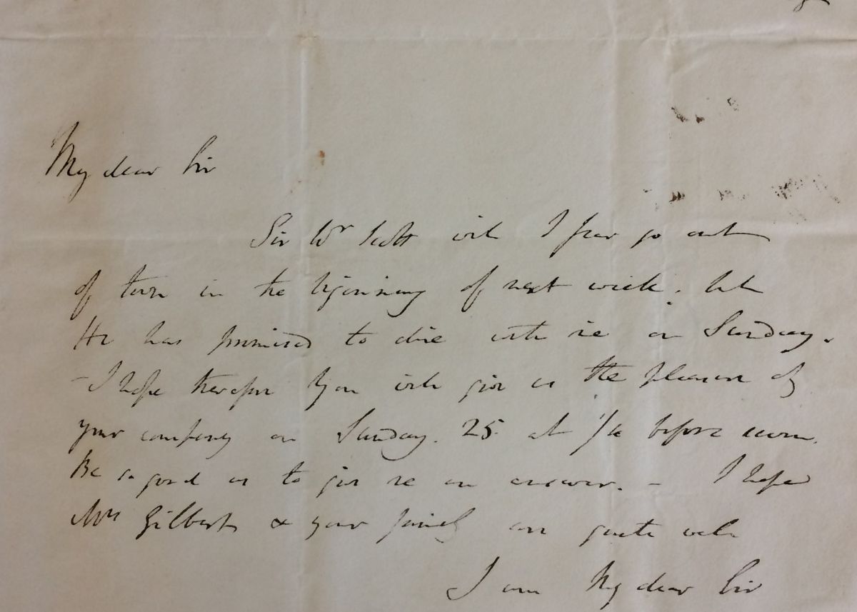 Letter from Sir Humphry to Davies Gilbert dated 20 February 1821