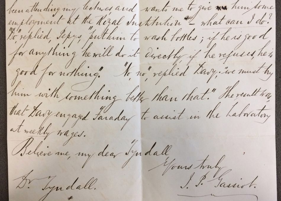 Letter about Humphry Davy and Faraday