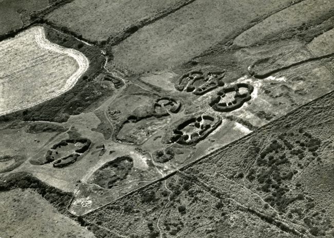 Aerial view of Chysauster Ancient Village around 1970