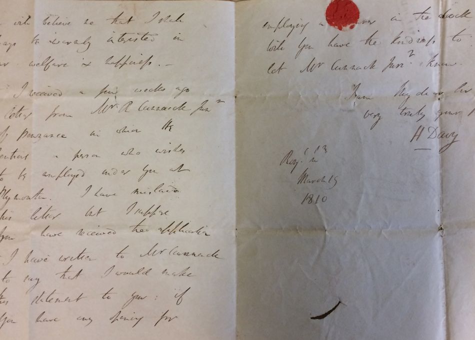 Letter from Humphry Davy dated 1810
