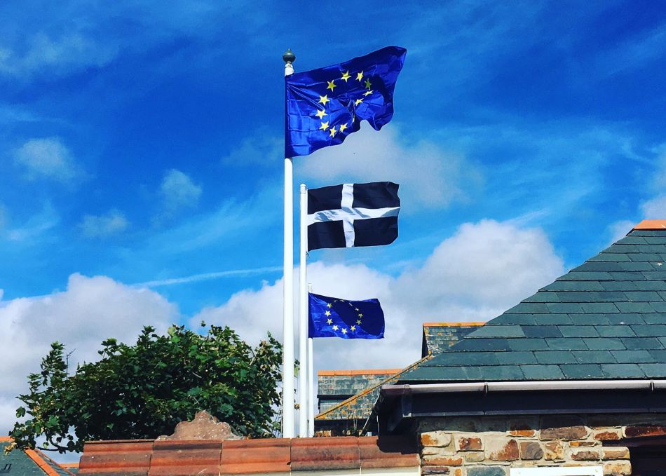 European Union flags flying at Bude Canal