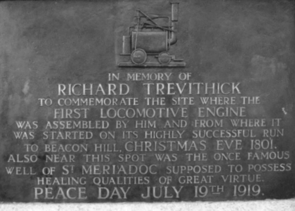 Plaque dedicated to Richard Trevithick on Tehidy Road in Camborne